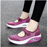 Breakj Large-Size Single-Shoe Women's 2023 New Air Cushion Low-Help Magic Sticker Light Mouth Single-Shoe Color Mesh Women's