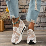 Breakj Women 2025 Spring Korean Version Of The New Lace Mesh Casual Heel High-Shoe High-Shoe Women's Single