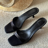 Breakj New French Temperament High-Hed And Cool Slippers Wearing A Word Drag Side Toe Simple Fine And Cool Slippers