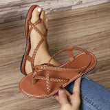 Breakj Summer New Women's Flat-Soled Sandals Large-Size Casual Toe Braided With Flat-Soled