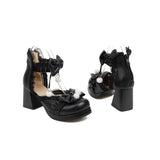 Women Platform Sandals Pink PU Leather JK Lolita Shoes for Girls Round Toe Side Open Boots Ankle Strap Zipper Back High