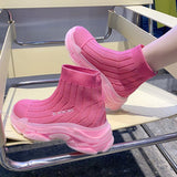 Women Boots Summer High Top Slip-on Breathable Socks Shoes Fashion Women's Chunky Sneakers Pink Green Sport