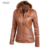 New Women Faux Leather Jacket Pu Motorcycle Hooded Hat Detachable Casual Leather Plus Size 5xl Punk
