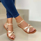Summer Women Flat Sandals Gold Open Toe Beach Shoes Gladiator Cross Strappy Ladies Sandals Zapatos Mujer Chaussure