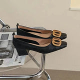 Breakj 2023 New Fashion Square Head Shallow Metal Buckle Thick Heel Single Shoe Medium Heel Women's