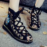 Breakj Boots Flat Shoes Sewing Beaded Cloth Boots Ethnic Style Embroidered Cloth Summer Style Women's