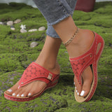 Summer New Herringbone Trailer Stitching, Sloping Heels, Thick Soles, Foot Clips, Hollowed-Out New