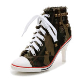Women Canvas Shoes Denim High Heels Rivets Shoes Fashion Shoe Spring Sneakers Women's Pumps Black Blue Autumn New