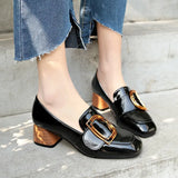 Casual Shoes Black Metal Buckle Woman Pump Slip-on Party Wedding Office Ladies Casual Shoes chaussures femme