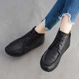 2021 Vintage Style Genuine Leather Women Boots Flat Booties Soft Cowhide Women's Shoes Ankle Boots zapatos
