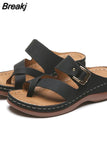 Summer New Retro Wedge Platform Slippers For Women Fashion Casual Clip Toe Flip Flops Belt Buckle Comfortable Ladies