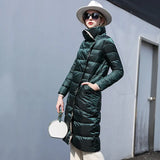 Women Double Sided Down Long Jacket Double Breasted Snow Outwear Warm Parka Stand Collar Lapel 90% White Duck Down