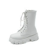 High Platform Boots Women Goth Black White Boots 2021 New Designer PU Leather Lace Up Combat Ankle Boots Big Size