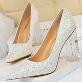 Shoes Transparent Heels Women Pumps Sequins Wedding Shoes Square Heels Women Shoes Crystal Heel Sexy Heeled Shoes