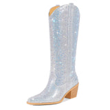 Breakj New Pointed Thick Heel High Boots Women's Plus Size Fashion Hot Drill Sleeve Women's