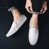 Men's Comfortable Soft-soled Leather Casual Shoes Plus Size Fashion Loafers Men Outdoor Hiking Shoes White Bottom