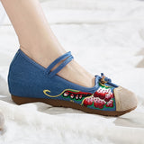 Breakj Not Include Shoe Box Single Shoes Inside The High Height Female Slope Heel High Heels Canvas Embroidered Cloth Shoes Women's Shoes Ethnic Flowers Build Buckle