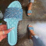 Rhinestone Slippers Crystal Slides Women Summer Flat Shoes Sewing Sliders Womens Summer Shoes Wholesale Ins Trending