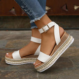 Breakj Spring And Summer Women's Large Size Hemp Rope Bottoms Thick-Soled Women Sandals Lady Buckle Slope And Fish Mouth Women