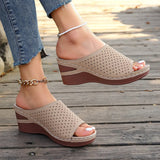 Breakj Women Large-Size Slopes And Summer New Fish Mouth Hollow Breathable Wear Thick-Bottomed Slippers