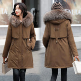 Snow Wear Long Parkas Winter Coat Women Fur Liner Casual Hooded Deep Pockets Drawstring Winter Jacket Women