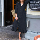 Elegant Button Ruffle Dress Women's Autumn Sundress ZANZEA Casual 3/4 Sleeeve Midi Vestidos Female Solid Robe