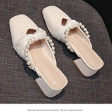 Breakj Woman Root With Home Commuting Outside Wear Slippers Pearl Color Matching Versatile Fashion Slipper