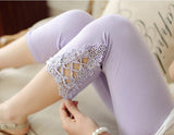Fitness Leggins Short Leggings Women Summer Lace Floral Female Casual Capris Hollow Out Slim White