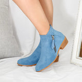 Boots Autumn PU Leather Chunky Heels Ankle Boots Fashion Pointed Toe Short Boot Zipper Casual Winter Boots Plus Size