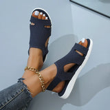 Breakj Summer New Women's Sandals Large-Size Breathable Elastic Fly Weaving Flat Bottom Casual Women's
