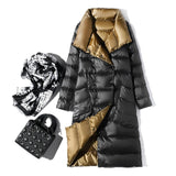 Ultra Light Long Jacket Women Winter Double Sided Slim White Duck Down Coat Single Breasted Turtleneck Warm