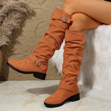 Breakj And Winter New Folded Flat Bottom Western Cowboy Boots Buckle Boots Coarse And Thin Barrel Knight