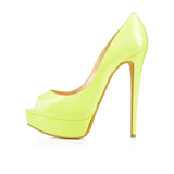 Women's Large-Size, High-Heel, Waterproof, Fish Mouth, Lacquered Leather, Single Shoes