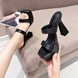 Breakj Heel Slippers Women 2025 Summer New Word High Heels Square Head Thick Bottom Cold