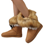 Snow Boots Women In The Winter Of 2025 New Fashion Round Head Flat Hairy Mouth Plus Velvet Warm Cotton
