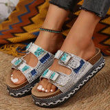 Breakj New Thick Bottom Rope Double Buckle Water Drill Softwood Beach Slippers Large Size Women's Shoes Bright