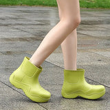 Sole Design Women Rainboots Lightweight EVA Slip-on Ladies Rain Shoes Solid Outdoor Waterproof Girls Platform Ankle