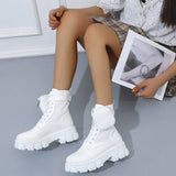 and Winter New Women's Motorcycle Boots Pocket and Ankle Boots Design 2022 Wedge Heel Thick Bottom British Fashion