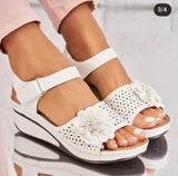 Sandals Fashion Flower Wedge Slope Heel Sandals Summer Casual Solid Colour Breathable Flip Flops Sandals Beach