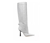 Breakj New 2024 Big Tube Around Pointed Skirt Boots Long Stone Grain Knight Boots Women's