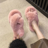 Breakj Thick-Bottomed Fur Slippers Wearing Autumn New Fashion Slope And Loose Cake Bottom-Size Cotton