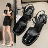 Breakj Retro High Heels Female New Summer Mary Jane Sandals Female Half Baotou Senior Feeling After Empty Thick Heel Single