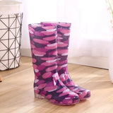 Rain Boots Women Print PVC Waterproof Shoes for Girls Knee-high Slip on Anti Skip Boots Long Tube Botas Fashion Size