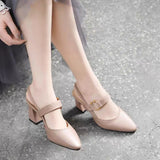 High-Heeled Sandals Women's Shoes 2023 Summer New Cowhide Thick-Heeled Fairy Shoes With