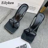 2022 New Slipper High Heels Shoes Fall Best Street Look Females Square Head Open Toe Clip-On Strappy Sandals