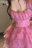 Summer Lolita Sweet Short Party Dress Woman Beach Short Sleeve Floral Mini Dress Casual French Elegant Lace Dress Lady