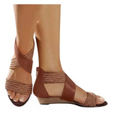 Fashion New Fish Mouth Leather Canvas Women Weave Wedge Heel Shoes Zipper Sandals Casual Beach Sandals Roman