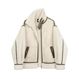 Winter Lambs Wool Splicing PU Leather Jacket Women Fur Collar Warm Thick Parkes Stand Collar Faux Lamb Loose Leather