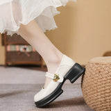 Breakj Sole Loafers Female Retro British Style Pine Platform Small Leather Shoes Thick Heel Mary Jane Single Shoes Casual