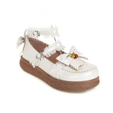 Japanese Sweet Lolita Hollow Heart Maid Cosplay Platform Mary Jane Flat Shoes Cute Bow Lace Round Toe Princess School